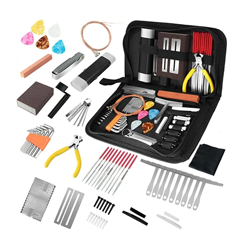 79Pcs Guitar Tool Kit Guitar Accessories Guitar Repair Kit With Guitar String Plectrum Bridge Pins Gauges
79Pcs Guitar Tool Kit Guitar Accessories Guitar Repair Kit With Guitar String Plectrum Bridge Pins Gauges