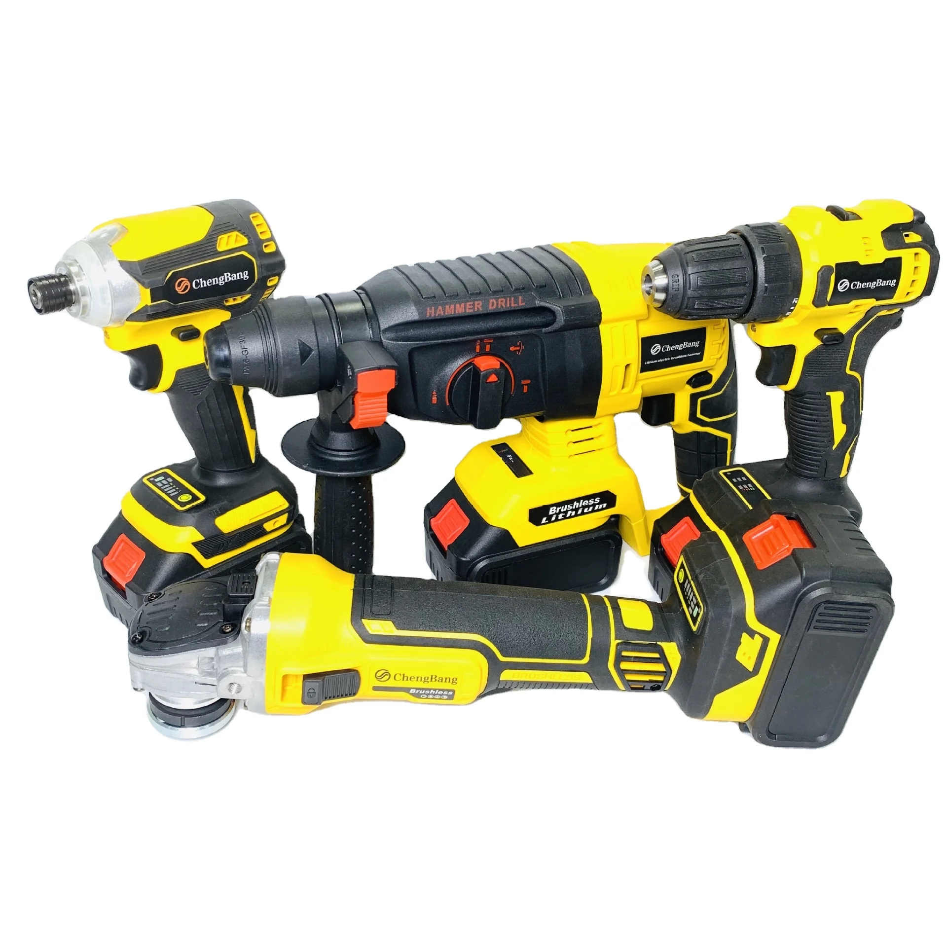 Set of 4pcs Combination Power Tools Brushless Angle Grinder Electric Hammer Lithium Screwdriver Cordless Drill Kit Yellow MT125B
Set of 4pcs Combination Power Tools Brushless Angle Grinder Electric Hammer Lithium Screwdriver Cordless Drill Kit Yellow MT125B