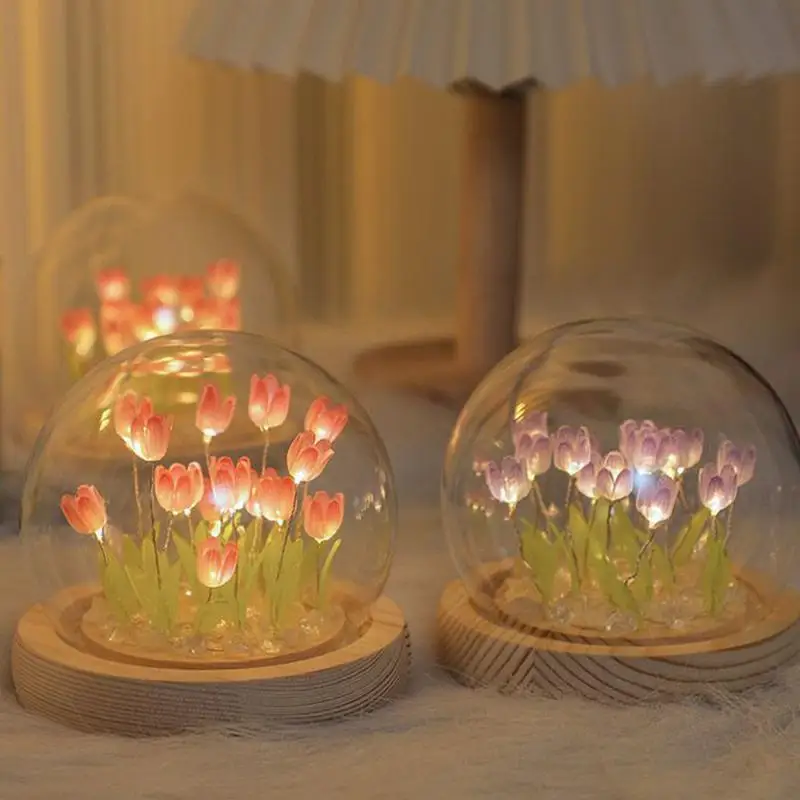Tulip Flower Night Light With Glass Cover Handmade DIY Bedside Light LED Night Lamp Table Desk Lamp Bedroom Decor
Tulip Flower Night Light With Glass Cover Handmade DIY Bedside Light LED Night Lamp Table Desk Lamp Bedroom Decor