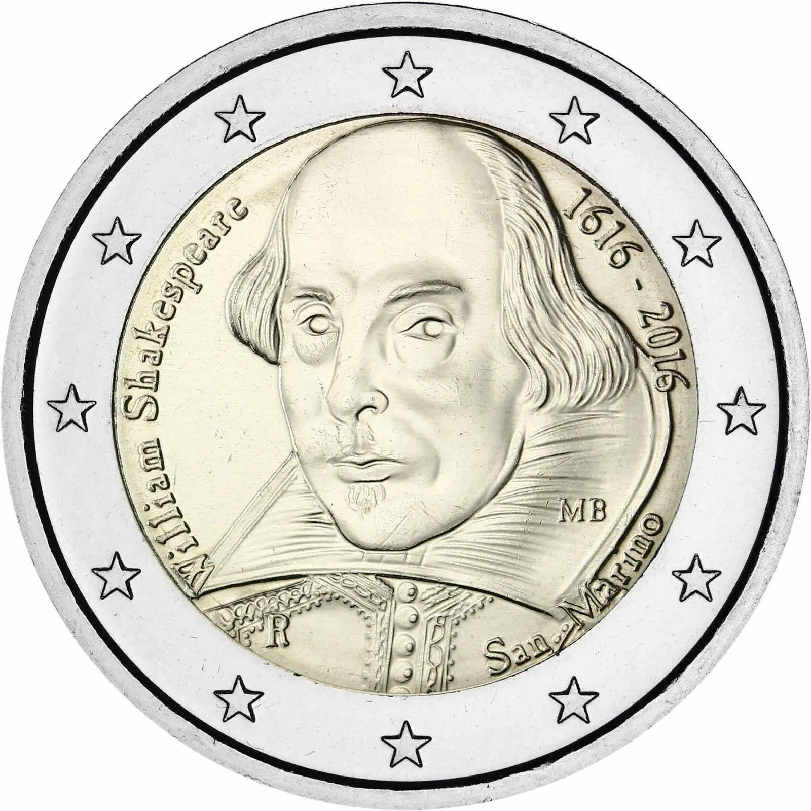 

San Marino 2016 Commemorative Coin the 400 Th Anniversary of Shakespeare's Death 2 Euros UNC Brand New Bare Coins