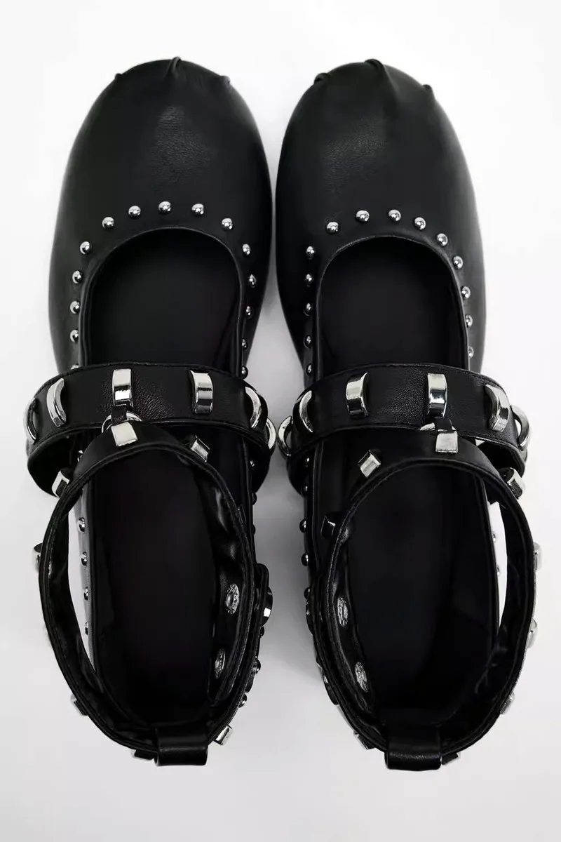 Vintage Rivet Designer Flats Shoes Women Punk Style Metal Belt Buckle Ballet Flats Black Comfortable Soft Leather Casual Shoes 7 S68feb857791e4975b11c05d9ff605b62g