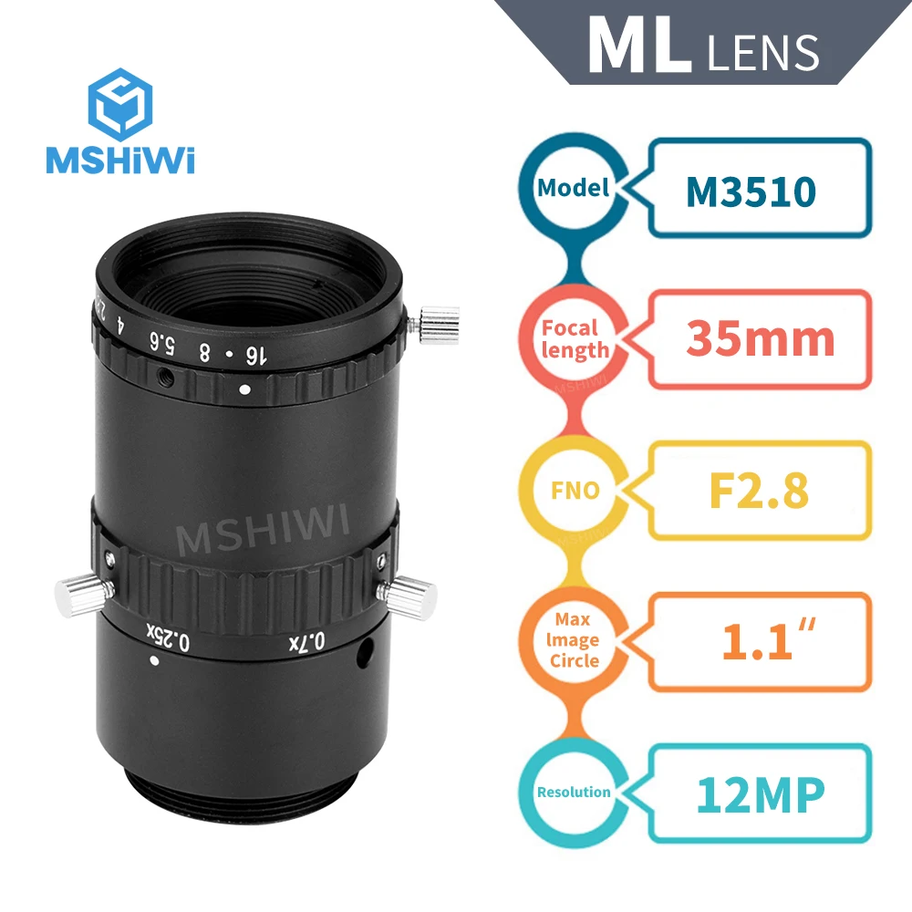 

12MP 35mm C Mount 1.1" F2.8 Manual Iris Fixed Focal Lens Machine Vision Lenses For Security CCTV Vision Inspection Automation