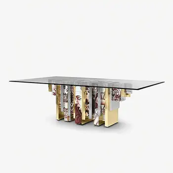 디자이너 식탁 빌라 대형 포스트 모던 원목, 손으로 그린 아트 롱 테이블, 고급 가구