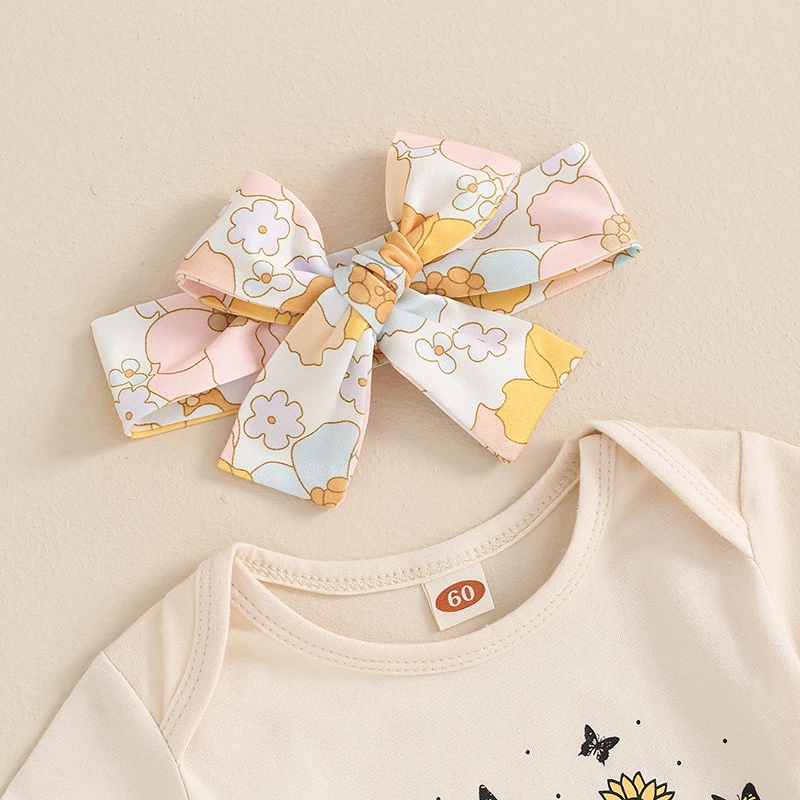 

Летняя одежда для новорожденных девочек, комбинезон с коротким рукавом, цветочные расклешенные брюки, повязка на голову, комплект