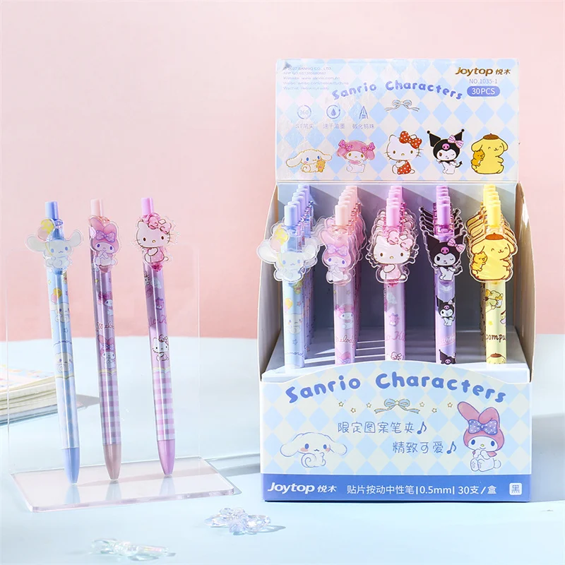 

30pcs/lot Sanrio Kuromi Melody Cinnamoroll Press Gel Pen Cute 0.5mm Black Ink Signature Pens Promotional Gift School Supplies