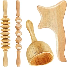 

4Pcs Wood Massager Lymphatic Drainage Anti-Cellulite Cupping Gua Sha Full Body Massage Roller for Fascia Muscle Pain Relief