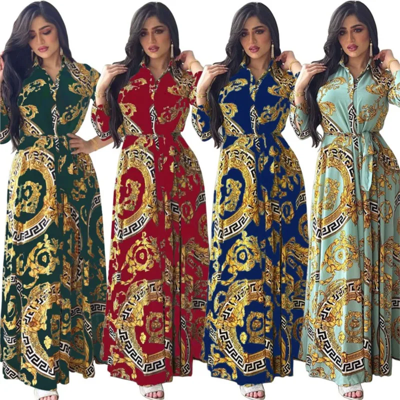 

European and American Middle East Swing Women's Printed Shirt Dress