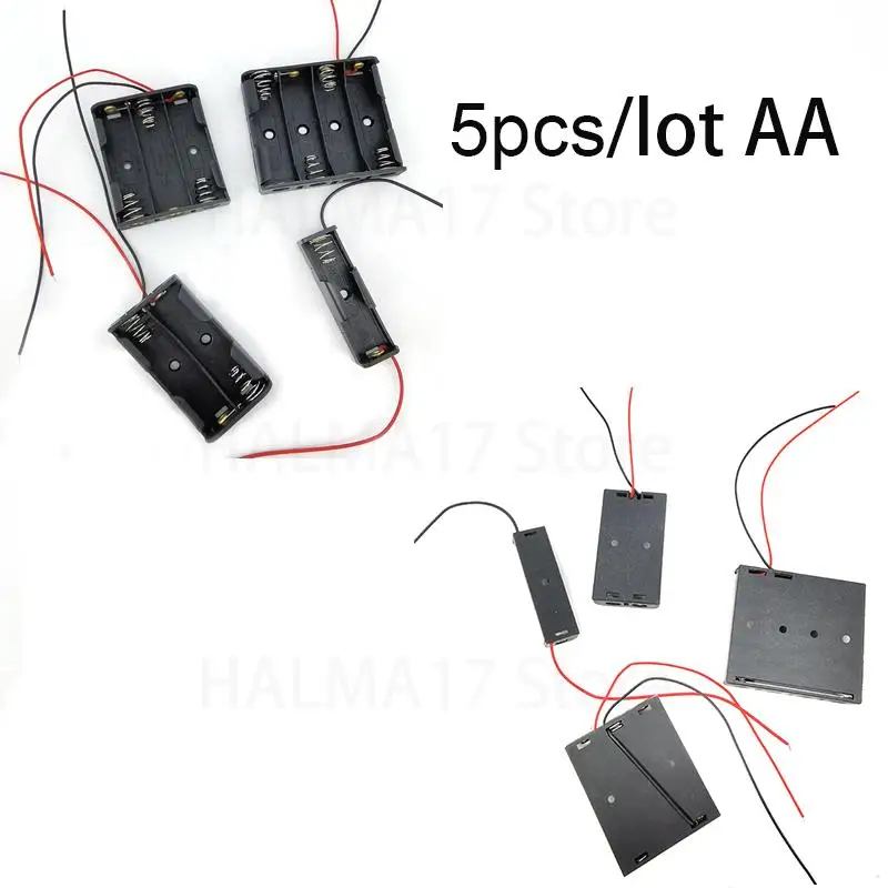 

5pcs 1 2 3 4 Slots ports AA 2AA 3AA 4AA 1.5v 3v 4.5v 6v Size Power Battery Storage Case Box Holder 3Xaa 2xaa aa With Leads J17