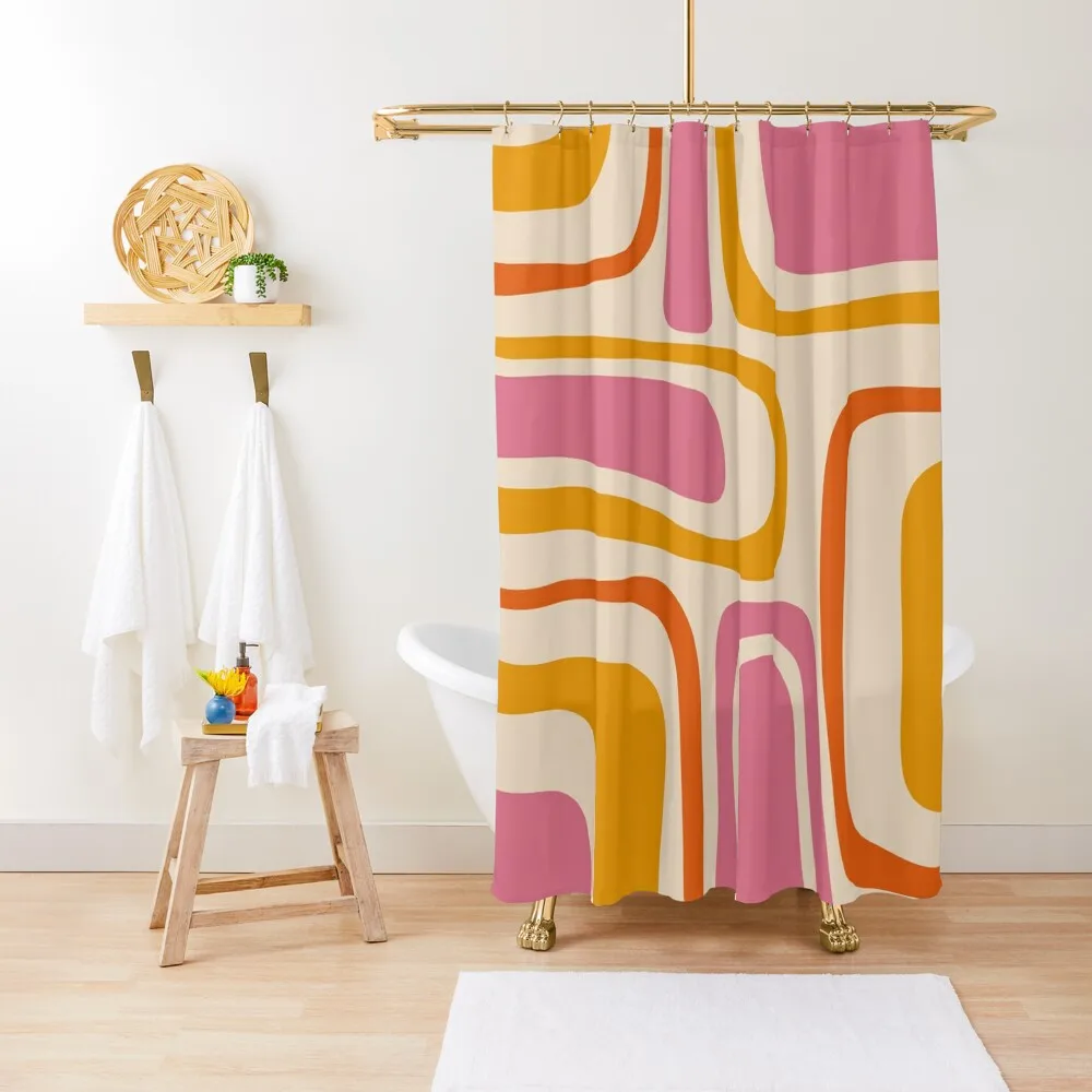 

Palm Springs Retro Mid Century Modern Abstract Pattern in Thulian and Orange Tones Shower Curtain