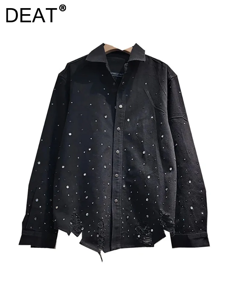 DEAT Women's Denim Blouse Patchwork Single Breasted Hot Diamond Torn Denim Long Sleeved Shirt 2024 Summer New Fashion 29L6907
DEAT Women's Denim Blouse Patchwork Single Breasted Hot Diamond Torn Denim Long Sleeved Shirt 2024 Summer New Fashion 29L6907