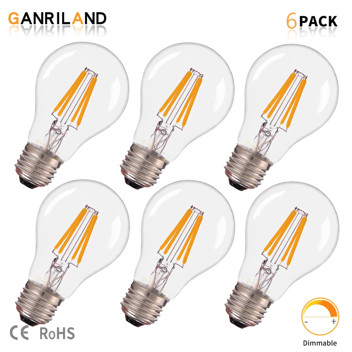 

GANRILAND Glass Globe Edison Led Bulbs A19 Lampara E27 4W 6W 8W 10W 220V Warm White 2700K Retro Light Bulbs Dimmable Bombillas