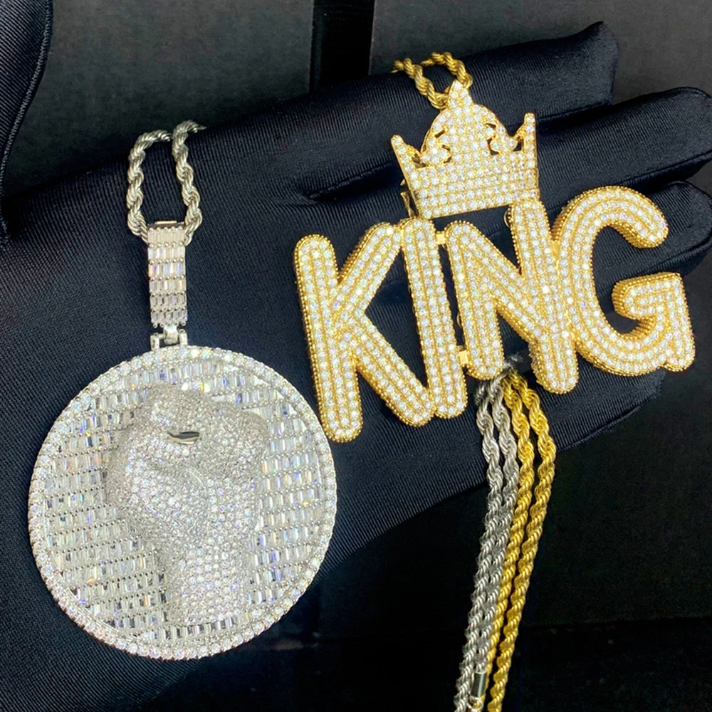 

Crown Shaped Letter KING Pendant Necklace Iced Out Bling Full Paved 5A Cubic Zirconia CZ Hip Hop Mens Rock Punk Cool Jewelry