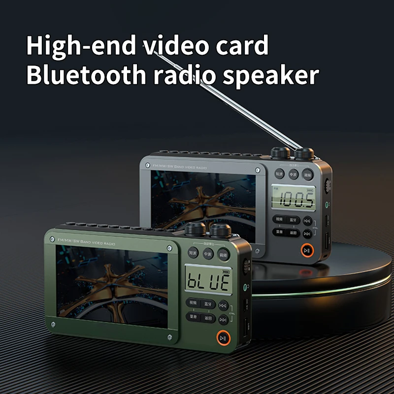 

Portable FM/MW/SW Radio Big 7-inch LED Display Radio Wireless Bluetooth Speaker Dual TF Card Slot MP4 Music Player Video E-books