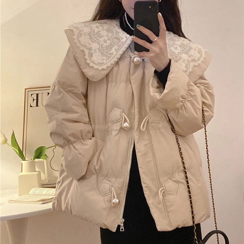 Gidyq Korean Women Parkas Winter Fashion Patchwork Thickened Warm Loose Jacket Casual Female Peter Pan Collar Puffey Jacket New
Gidyq Korean Women Parkas Winter Fashion Patchwork Thickened Warm Loose Jacket Casual Female Peter Pan Collar Puffey Jacket New