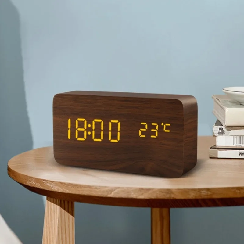 

Alarm Clock LED Wooden Watch Table Voice Control Digital Wood Despertador USB/AAA Powered Electronic Desktop Clocks