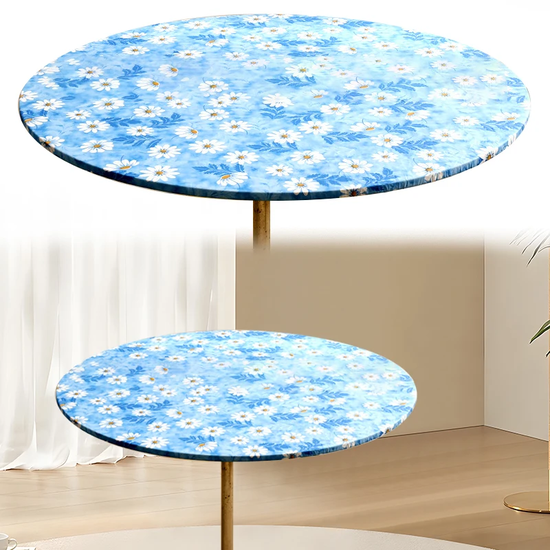 

1PC Flannel Table Cover Fitted Tablecloth Cloth Protector Waterproof With Elastic Edged High Quality Round