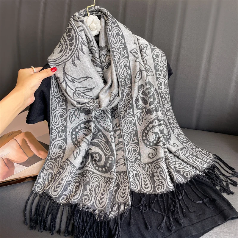 Luxury Pashmina Silk Scarf Shawl Wrap Paisley Jacquard Flowers Borders Layers Reversible Classic Tassels For Women 70X190cm 37 Mallzona S691a7ddeb9514d2ea033da04d08ec618S Luxury Pashmina Silk Scarf Shawl Wrap Paisley Jacquard Flowers Borders Layers Reversible Classic Tassels For Women 70X190cm Mallzona