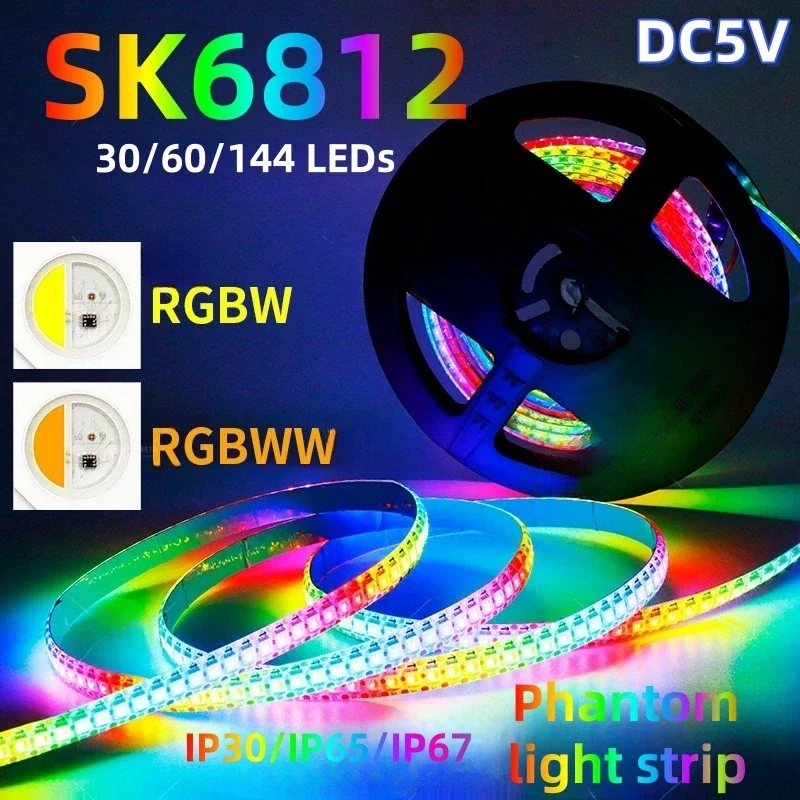 

DC5V SK6812 RGBW/RGBWW Led Strip Light 4 in 1 WS2812B 30/60/144Leds/m Individual Addressable IC Smart Led Pixel Light IP30/65/67