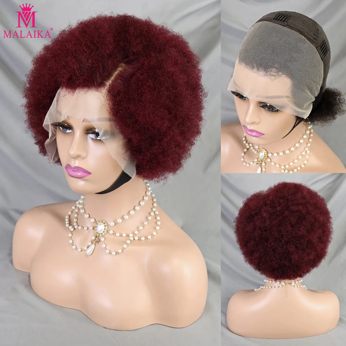 

99J Kinky Curly Short Lace Front Wig Afro Bob Human Hair Natural Hairline 13X4 Lace Frontal Glueless Human Hair Wigs