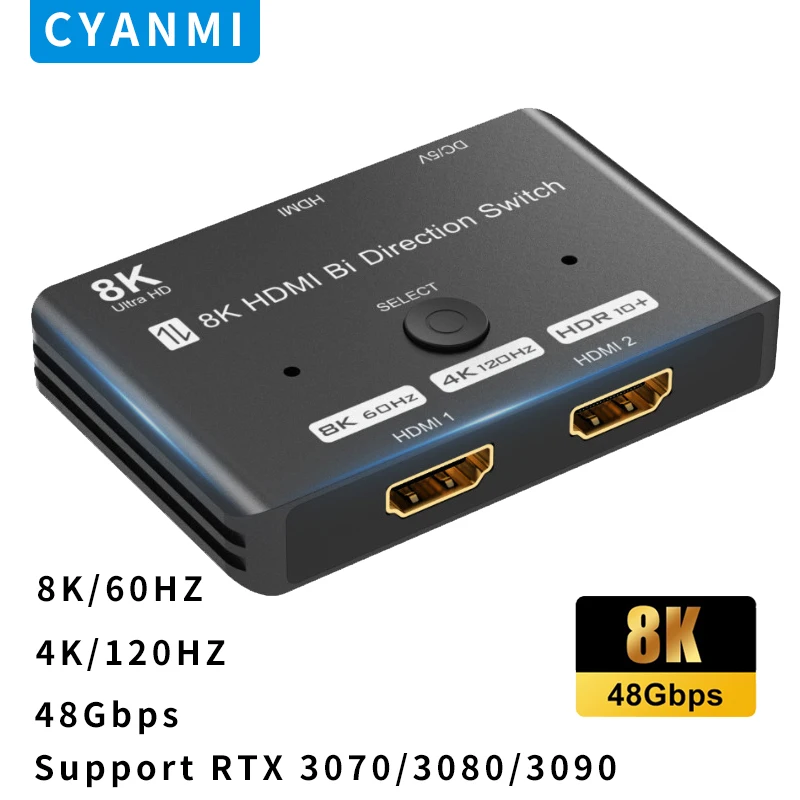 

8K HDMI Compatible Splitter Full HD 4K 120Hz 8K 60Hz Video Switcher 60Hz 2x1 for Xiaomi Mi Box PC TV Xbox PS4/5 Projector Laptop