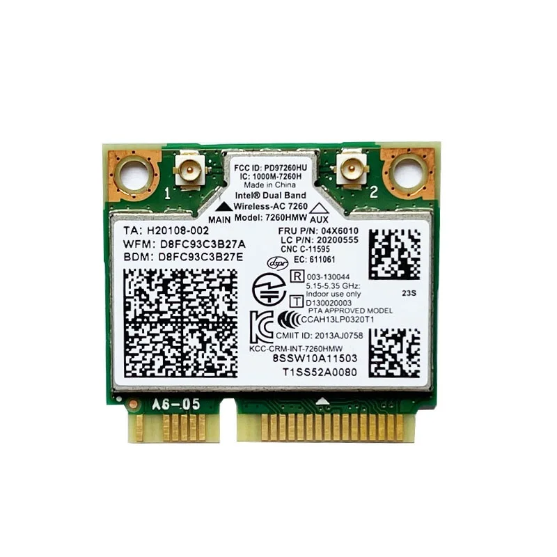 For Intel Dual Band AC 7260 7260AC 7260HMW 867Mbps WiFi Bluetooth 4.0 Wireless Card 04X6010 For LENOVO S1 S440 E440 E540 S540
For Intel Dual Band AC 7260 7260AC 7260HMW 867Mbps WiFi Bluetooth 4.0 Wireless Card 04X6010 For LENOVO S1 S440 E440 E540 S540