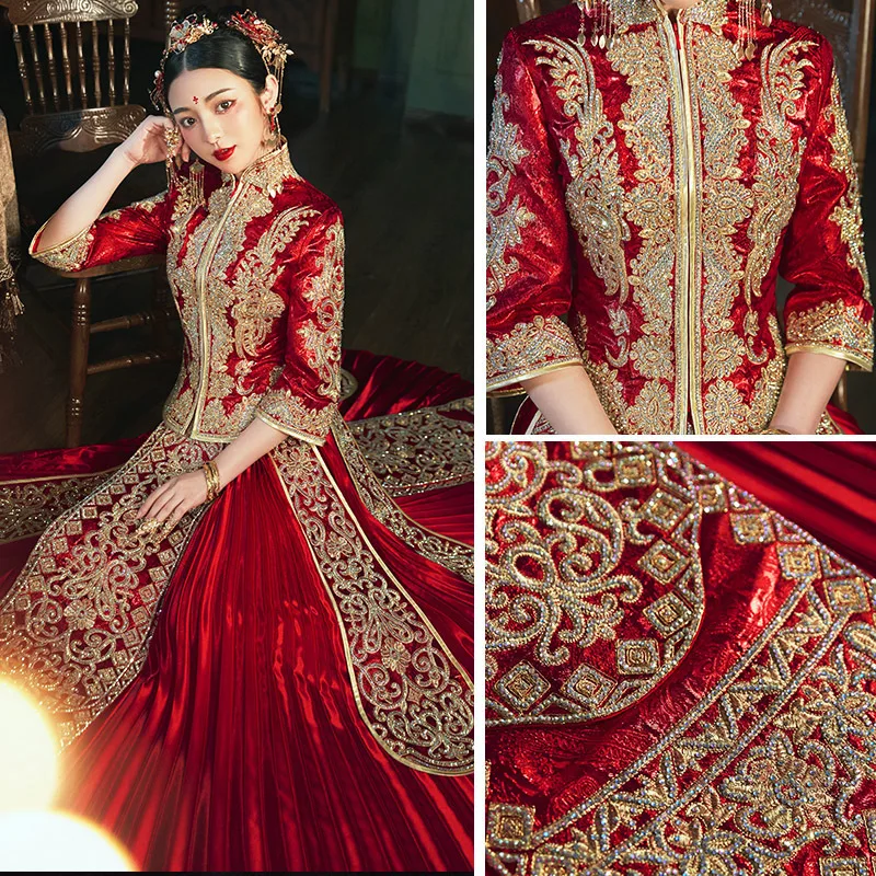 Women Embroidery Rhinestone Wedding Dress Traditional Toast Clothing Bride 2023 Tang Suit Modern Cheongsam Qipao
Women Embroidery Rhinestone Wedding Dress Traditional Toast Clothing Bride 2023 Tang Suit Modern Cheongsam Qipao