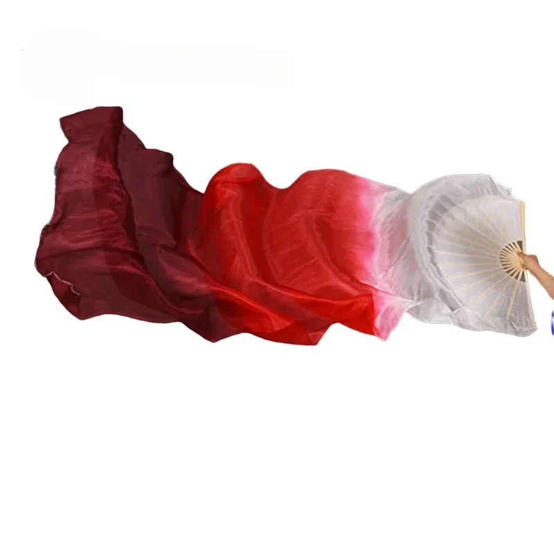 

Wholesale Belly Dance Silk Veil Real Silk Bamboo Long Fan Dancer Performance Props Church Praise Silk Fan Veil Flag Streamer New