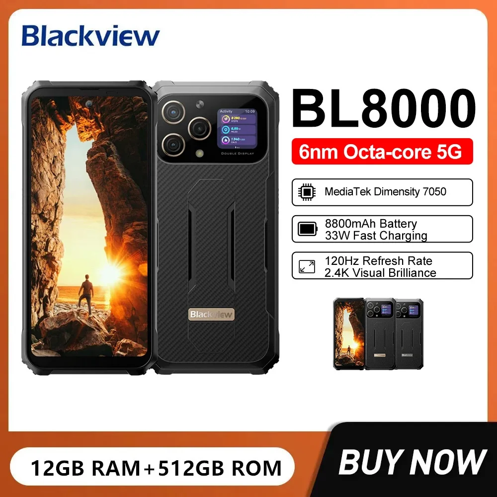 

Blackview BL8000 5G Rugged Smartphones 6.78Inch 2.4K FHD+ Display Octa Core 12GB+512GB Mobile Phone 50MP 8800mAh 33W Fast Charge