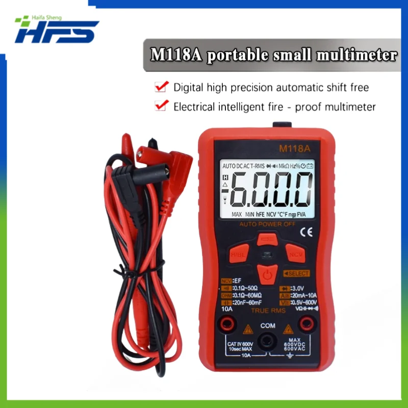 M118A Mini Digital Multimeter Tester, Auto True RMS Transistor Meter, NCV Data Hold, Flashlight, Official, M118A 
M118A Mini Digital Multimeter Tester, Auto True RMS Transistor Meter, NCV Data Hold, Flashlight, Official, M118A