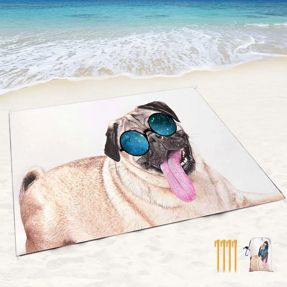Sandproof Beach Blanket,Cute Pug Wearing Sunglasses Portable Quick Drying Picnic Rugs Outdoor Blanket for Travel,Camping,Hiking
Sandproof Beach Blanket,Cute Pug Wearing Sunglasses Portable Quick Drying Picnic Rugs Outdoor Blanket for Travel,Camping,Hiking