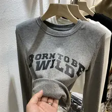 Long Sleeve T-shirt with Letter Basic Tee Round Neck Women Tops Clothes Grey Shirts Shirt Winter Clothes
Long Sleeve T-shirt with Letter Basic Tee Round Neck Women Tops Clothes Grey Shirts Shirt Winter Clothes