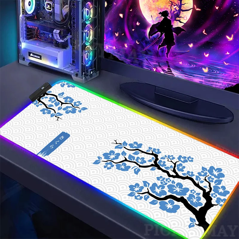 

RGB Mousepad Large Gaming Mousepads Luminous Sakura Mouse Pads Big LED Mouse Mat Blue Flower Desk Pad Backlit Keyboard Mats