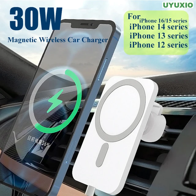 UYUXIO-Adaptateur de chargeur de voiture magnétique sans fil, charge rapide, support de téléphone à induction pour iPhone 16, 15, 14, 13 Pro Max, 12, 30W 1