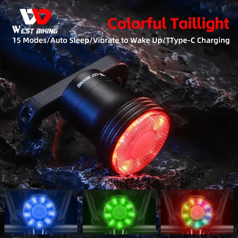 WEST BIKING Colorful Smart Brake Taillights Aluminum Alloy Bicycle Rear Light IPX5 Waterproof Auto Sleep Bike Flash Tail Light
WEST BIKING Colorful Smart Brake Taillights Aluminum Alloy Bicycle Rear Light IPX5 Waterproof Auto Sleep Bike Flash Tail Light