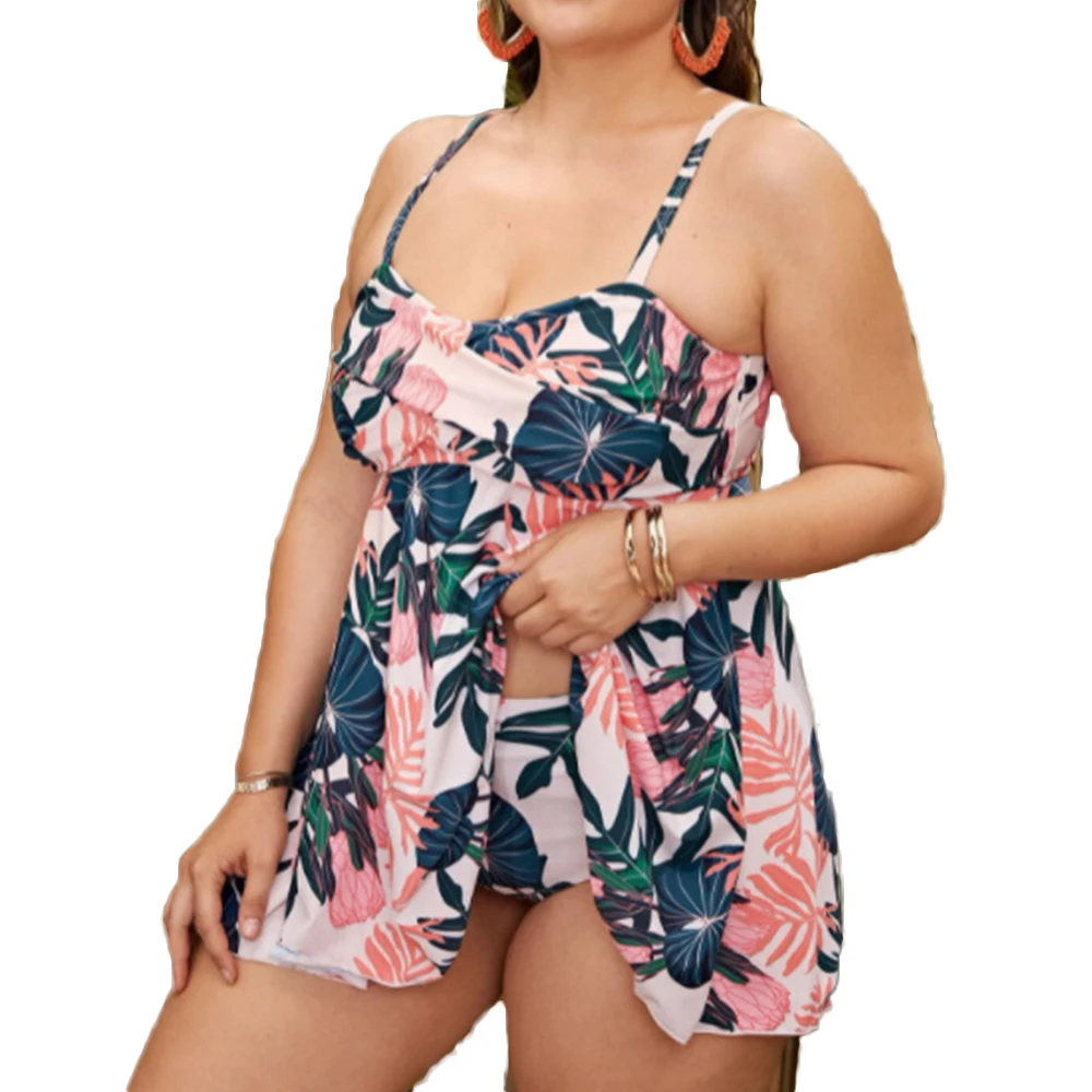 

FS 2022 Sexy 4XL Plus Size Swimdress Bikinis Set Swimwear Swimming Suit For Women Bathing Suits Swimsuits Bandeau Floral Print