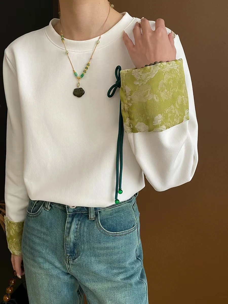 

Niche Design New Chinese Knot Jacquard Design Sweatshirt Early Spring New Top