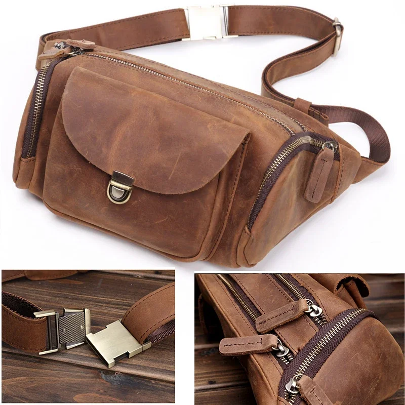 

Chest Bags Cowhide Pack Men Male Bag Waterproof Top for Sling Crossbody Shoulder Travel Layer Leather