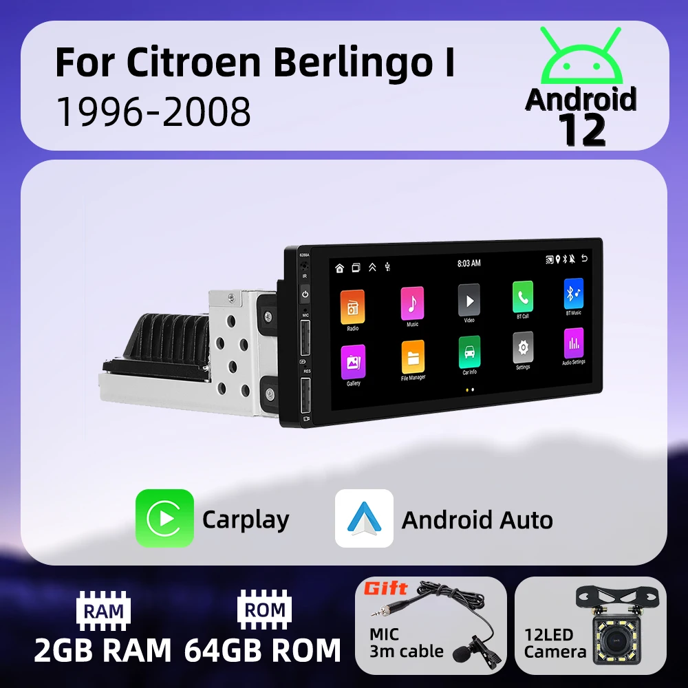 

Android Car Multimedia for Citroen Berlingo I 1996-2008 6.9" Screen 1 Din Radio Stereo Head Unit Carplay Autoradio GPS BT Wifi