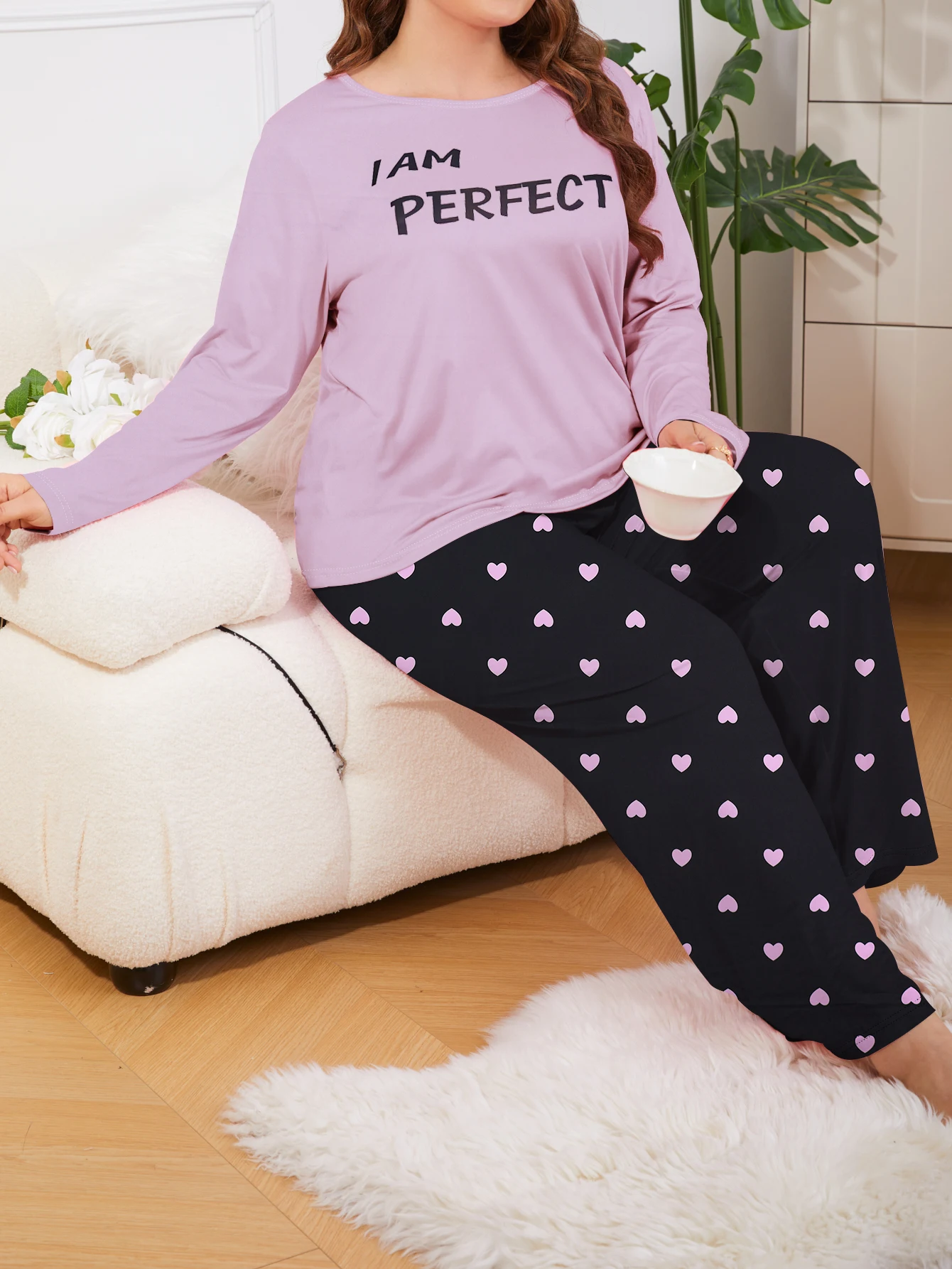 

Plus size home set, two-piece long sleeved pants set, plus size pajamas can be worn externally in 1XL-5XL plus size