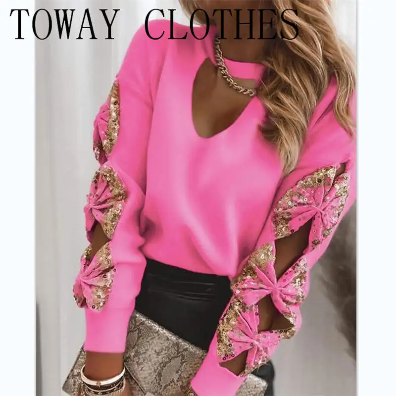 Women Autumn Winter Casual Keyhole Neck Contrast Sequin Bow Decor Long Sleeve Cutout Ribbed Top
Women Autumn Winter Casual Keyhole Neck Contrast Sequin Bow Decor Long Sleeve Cutout Ribbed Top