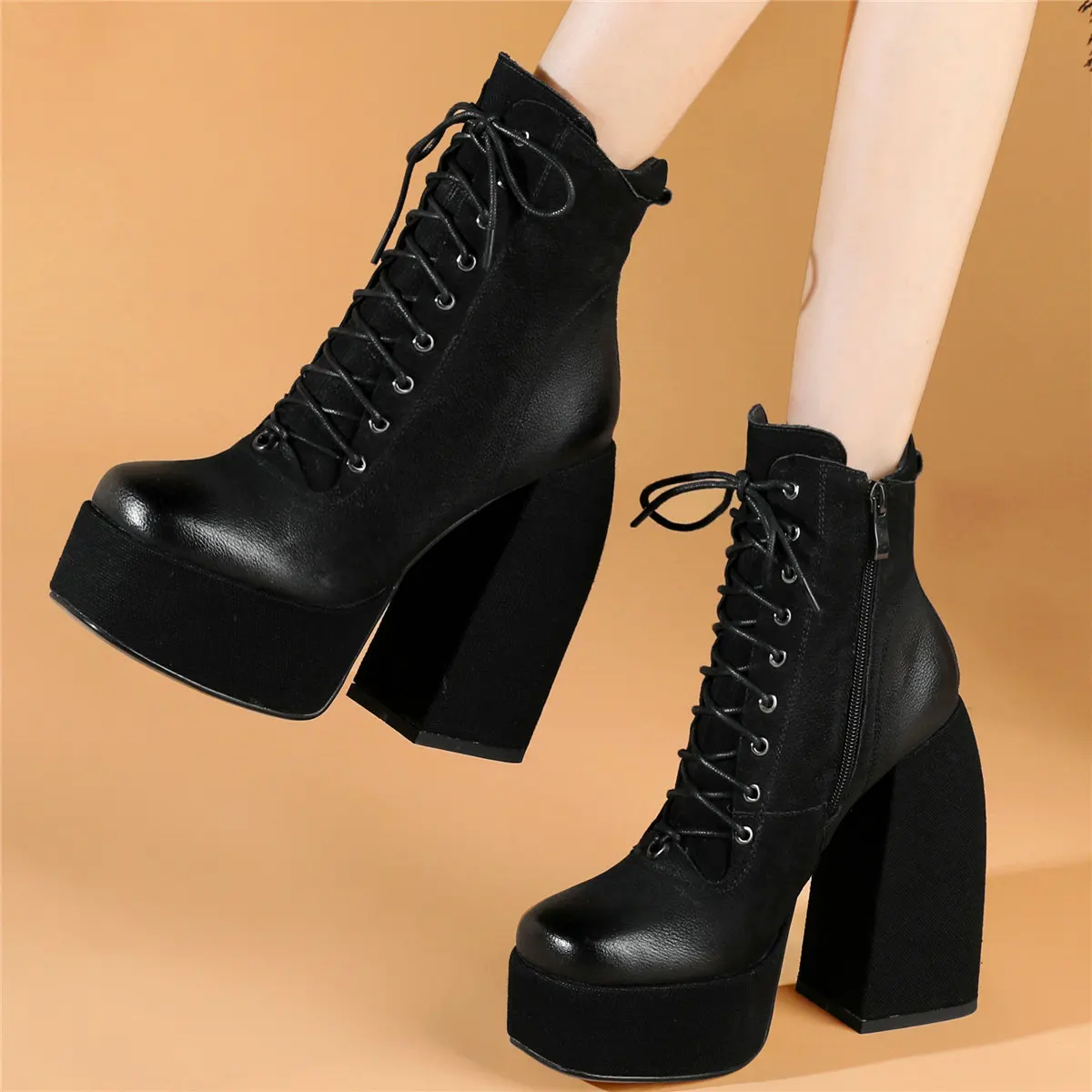 Lace Up Punk Creepers Women Genuine Leather Super High Heels Pumps Female High Top Square Toe Platform Ankle Boots Casual Shoes
Lace Up Punk Creepers Women Genuine Leather Super High Heels Pumps Female High Top Square Toe Platform Ankle Boots Casual Shoes