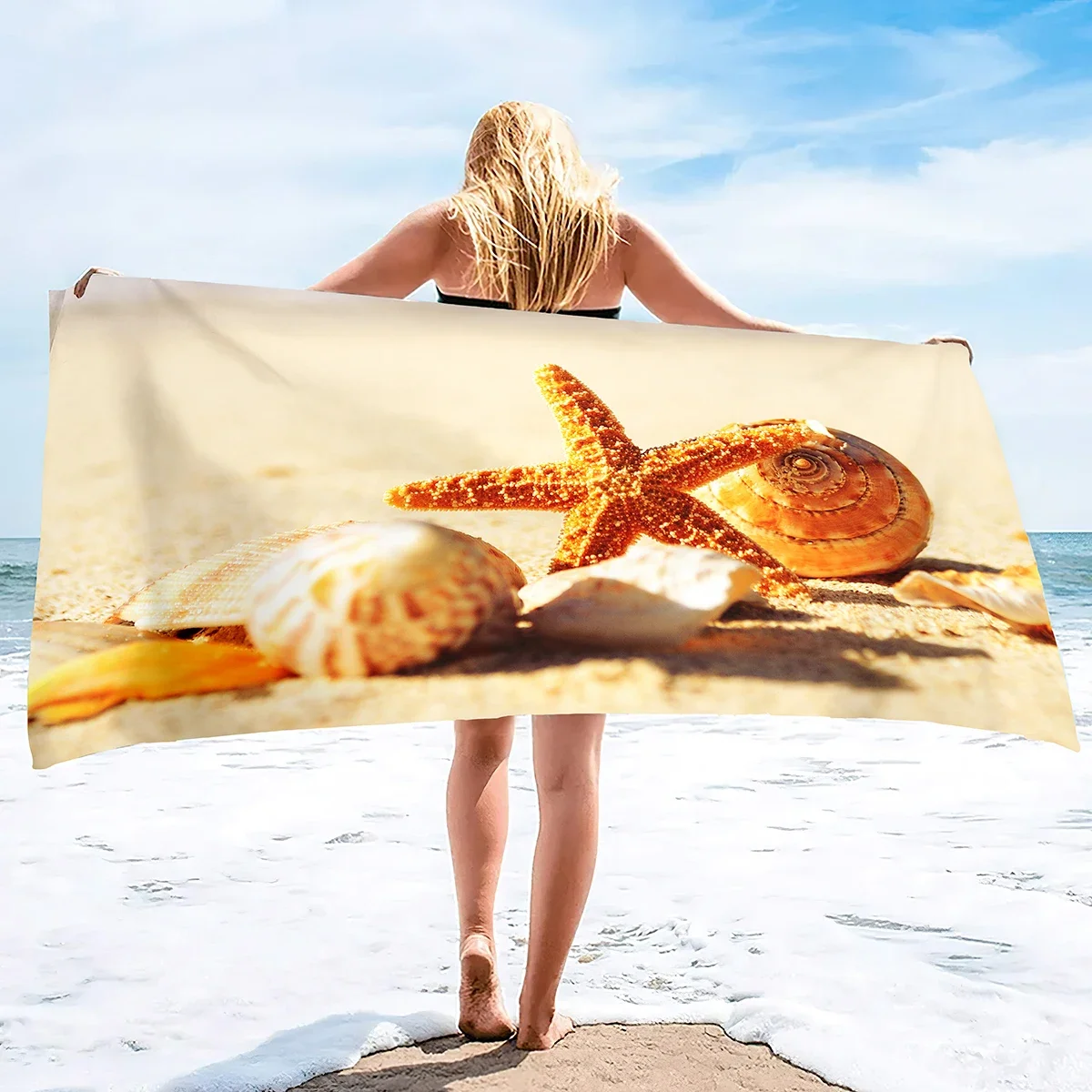 

Beach Seashell Starfish Sea Ocean Wave Summer Bathroom Ultra Soft Sand Free Absorbent Multipurpose Towels