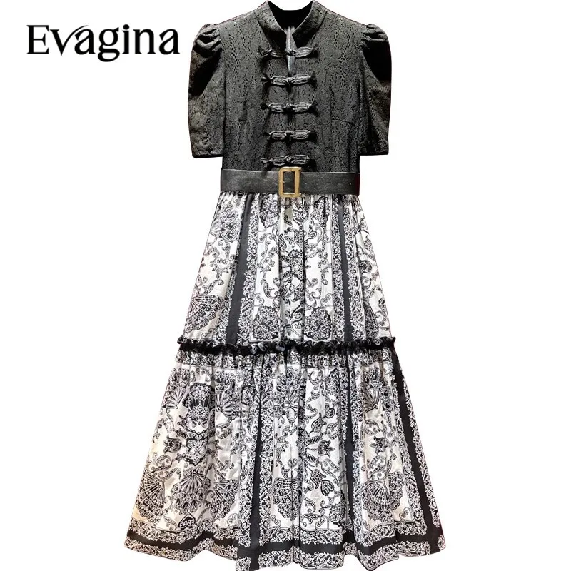 Evagina Fashion Women's Vintage Print dress Short Sleeved Standing Collar Spring Summer Patchwork Holiday Knee Length Dresses 
Evagina Fashion Women's Vintage Print dress Short Sleeved Standing Collar Spring Summer Patchwork Holiday Knee Length Dresses