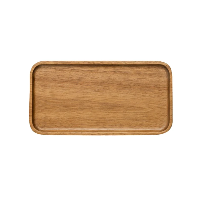 

5X Acacia Serving Tray, Rectangular Solid Wood Flat Bottom Plate, Fruit Plate, Saucer, Tea Tray, Dessert Plate-Small