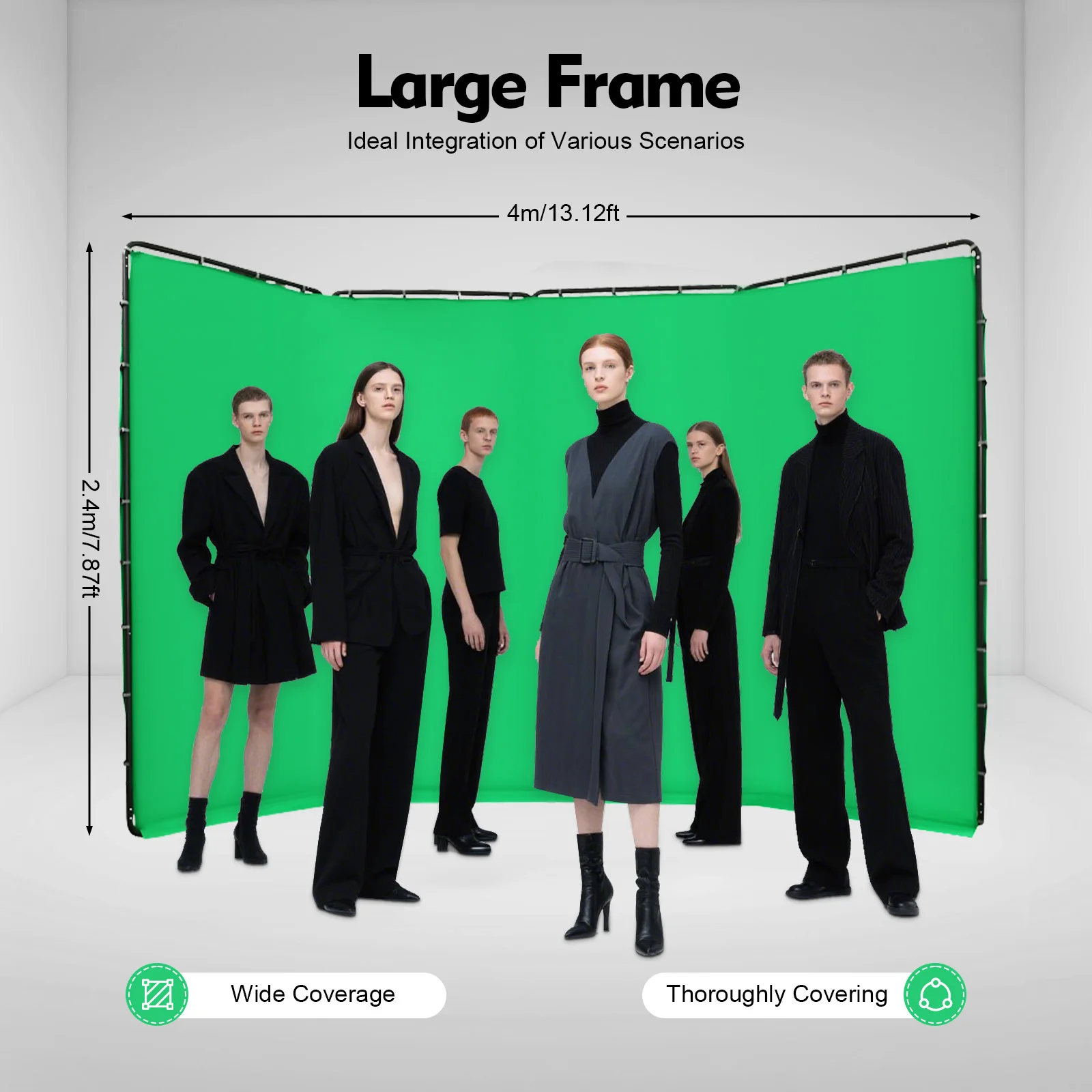 4x2.4-meter Photography Backdrop Stand with Green Cloth Quadruple Screen Background Bracket for Live Videos Interviews Parties 4x2.4-meter Photography Backdrop Stand with Green Cloth Quadruple Screen Background Bracket for Live Videos Interviews Parties
