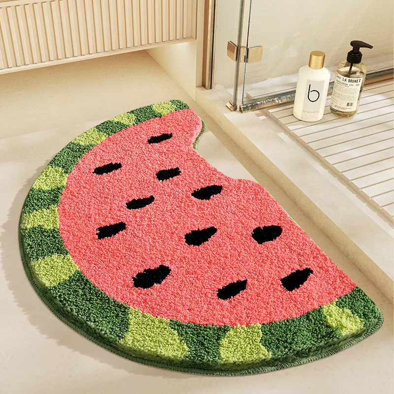

Flocking Fruit Watermelon Shape Absorbent Non Slip Foot Mat Cartoon Bathroom Door Mat Entrance Carpet