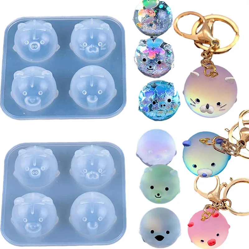 

Keychain Pendants Epoxy Silicone Mold Cute Mini Pig DIY Handmade Resin Keychain 4 In 1 Piggy Casting Jewelry Silicone Molds
