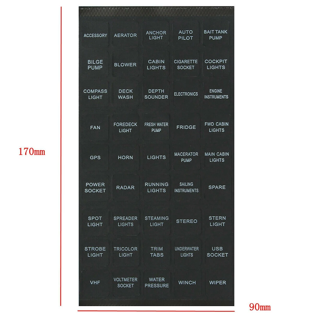 Instrument Panel Decals HORN LIGHTS POWER SOCKET USB SOCKET WINCH 15mm(L) X 15mm(W) 170mm(L) X 90mm(W) Durable
Instrument Panel Decals HORN LIGHTS POWER SOCKET USB SOCKET WINCH 15mm(L) X 15mm(W) 170mm(L) X 90mm(W) Durable