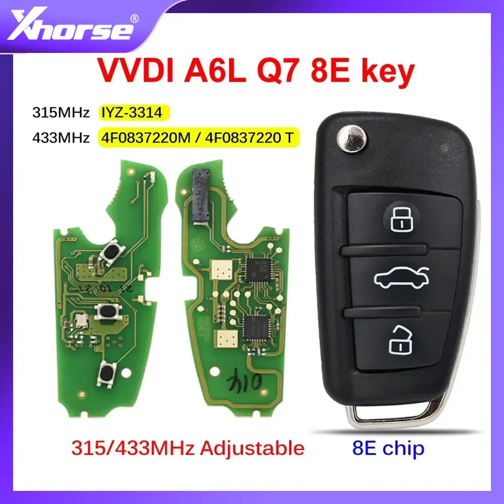 

Xhorse VVDI Smart Remote Key 3 Buttons 315MHz/433/868Mhz 8E Chip for Audi A6L Q7 2005-2011 8E0 837 220Q 8E0 837 220R HU66