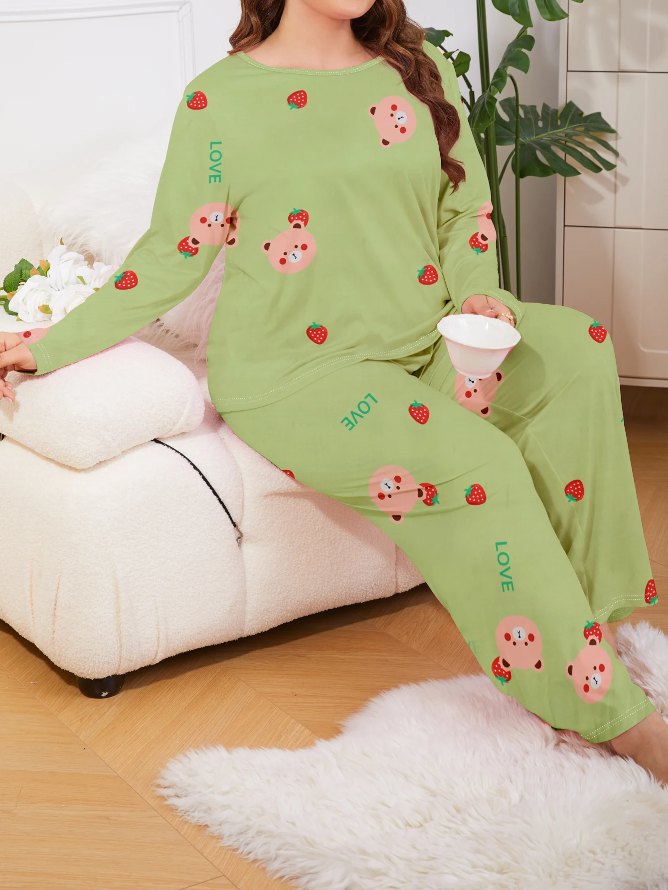 

Plus size home set, short sleeved and long pants two-piece set, plus size pajamas can be worn externally in 1XL-5XL plus size